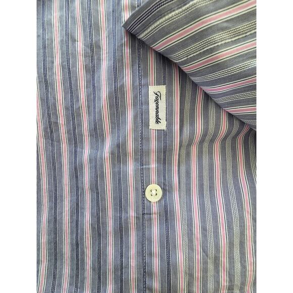 Faconnable French Cuff Dress Shirt 6/17R Blue Pink Stripe Made in USA Luxury - Picture 6 of 8